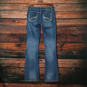 Petrol Y2K Jeans 27 Bobbi Boot Cut Low Rise Rhinestone Blue Denim Distressed